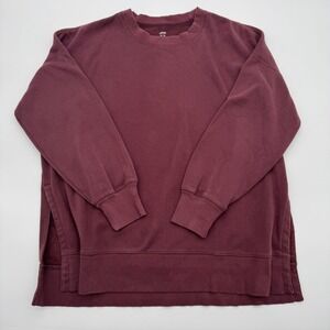 Aerie Womens Oversized Crewneck Sweatshirt Burgundy Maroon Side Slit Fleece M